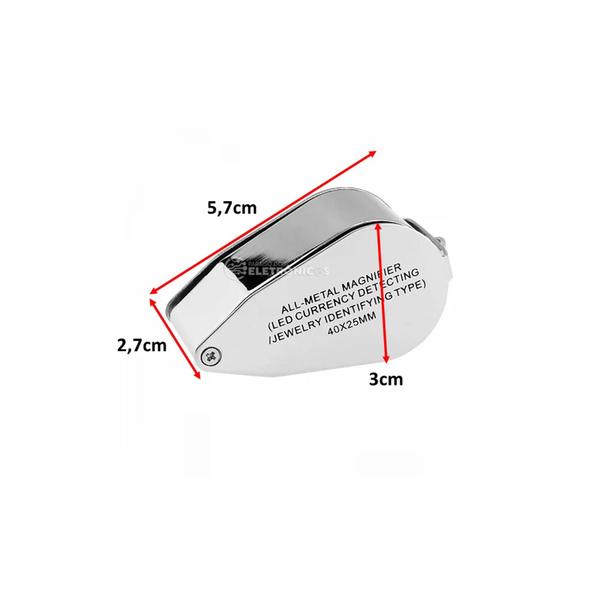 Imagem de Mini Lupa Dupla Aumento Para Joias Com LED Branco e UV 40x25mm alta Resolução - 98908