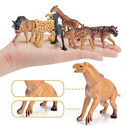 Imagem de Mini Mamíferos Pré-históricos Animais Brinquedos Set 12PCS Animal Figuras Vida Selvagem Estatuetas Mamute Lanoso Dente de Sabre Tigre Modelo Dire Wolf Figura Crianças Presente de aniversário