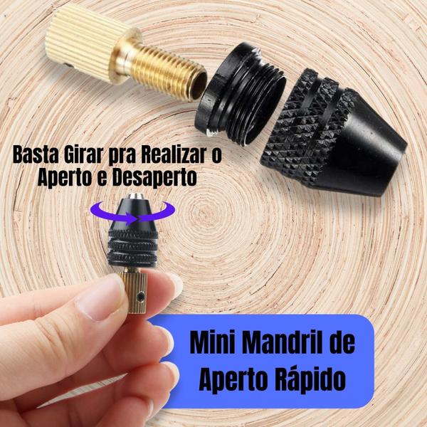 Imagem de Mini Mandril Adaptador Eixo 3.17mm Pinça Aperto Rápido Micro Retífica Micro Motor Broca 0,3 A 3,5mm com Bucha 