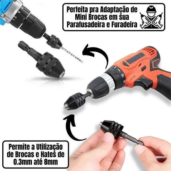 Imagem de Mini Mandril Aperto Rápido 8mm Adaptador Haste 1/4Pol Pinça Para Parafusadeira Furadeira Driver Broca