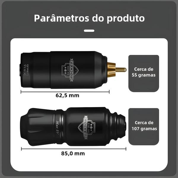 Imagem de Mini Máquina de Tatuagem Sem Fio - Motor Japonês, Interface RCA, Kit Completo