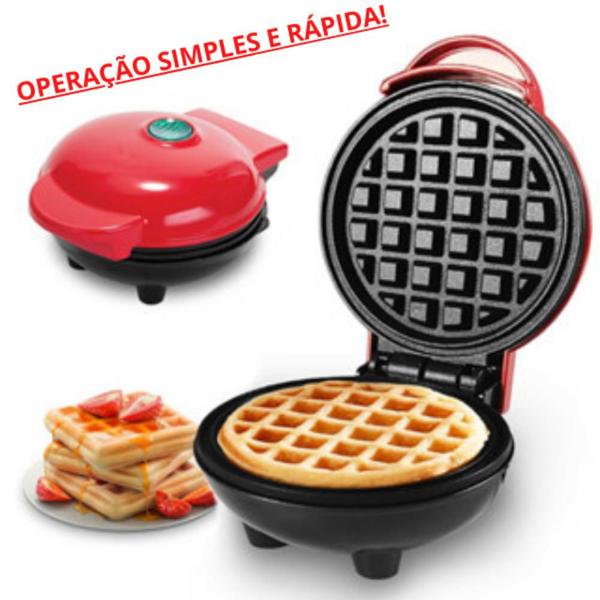 Imagem de Mini Maquina de Waffle Grill Panqueca Elétrica Multiuso Antiaderente Compacta 