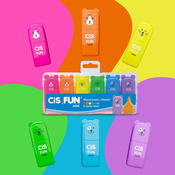 Imagem de Mini Marca Texto Divertido Cis Fun C/6 Cores Neon