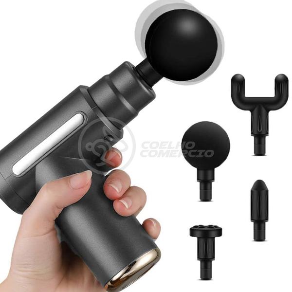 Imagem de Mini Massageador Elétrico Relaxamento Muscular Facial Físico Fitness 6 Níveis - Fascial Gun Preto