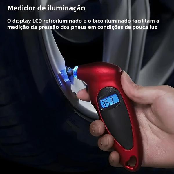 Imagem de Mini Medidor Digital de Pneus com Display LCD - Para Carro, Moto e Bicicleta