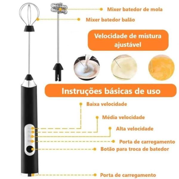 Imagem de Mini Mixer Batedor Bebidas Ovos Portátil Cor Preto