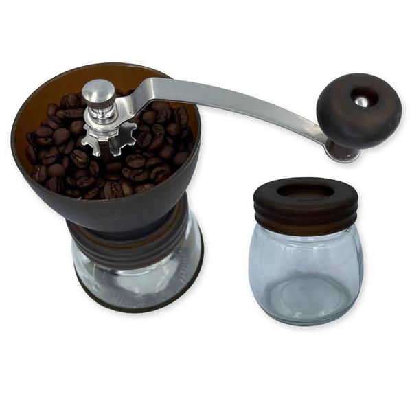 Mini Moedor Café Manual Triturador Grãos Vidro Cozinha - Gater Imagem de Mini Moedor Café Manual Triturador Grãos Vidro Cozinha