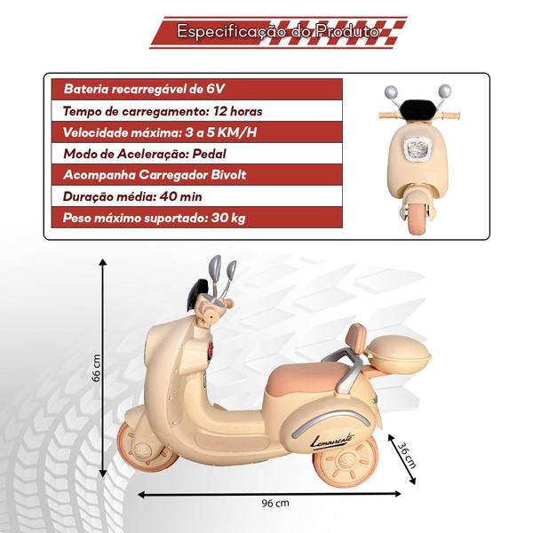 Imagem de Mini Moto Elétrica A Bateria Lambreta Triciclo Motorizada