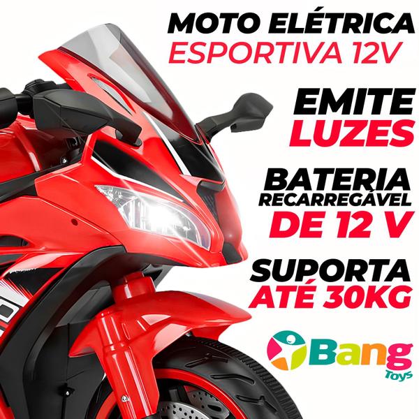 Imagem de Mini Moto Elétrica Infantil Cor Vermelha Com Som E Luz 12V Até 30 Kg - Bang Toys