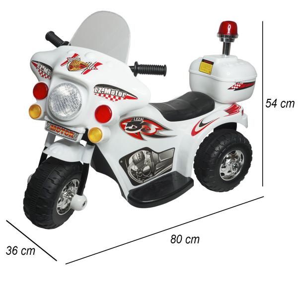 Imagem de Mini Moto Elétrica Infantil Triciclo Criança Bateria 6V Importway BW002-B Branco Polícia Bivolt