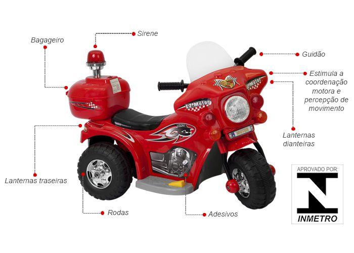 Imagem de Mini Moto Elétrica Infantil Triciclo Criança Bateria Recarregável 6V Importway BW002 Polícia Bivolt