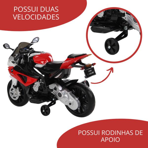 Imagem de Mini Moto Elétrica Triciclo Criança Infantil Bateria 12V Bmw S1000 RR Vermelho Luz Importway Bw-179