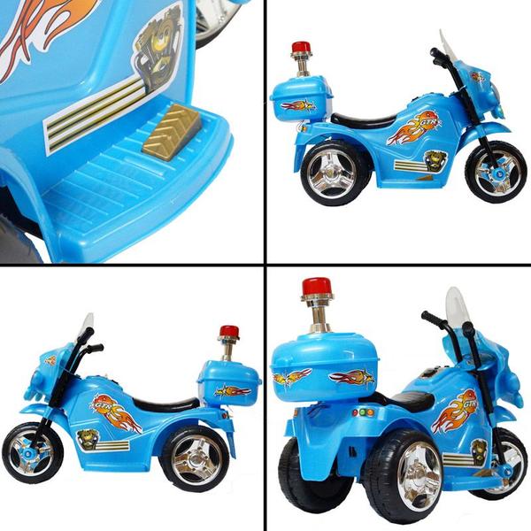 Imagem de Mini Moto Elétrica Triciclo Criança Infantil Bateria 6V Importway BW006-AZ Azul Polícia Bivolt