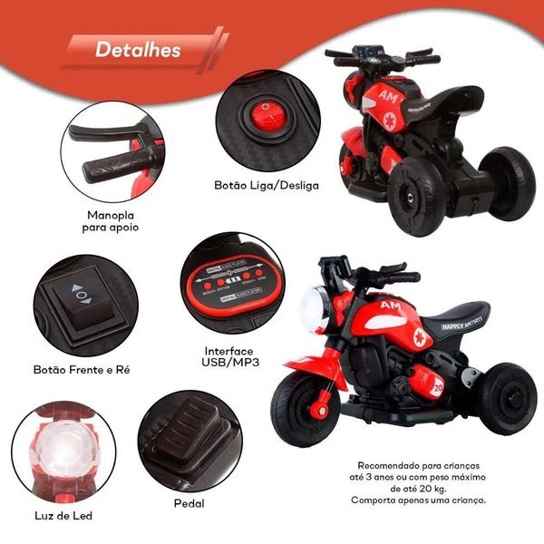 Imagem de Mini Moto Elétrica Vermelha Infantil 1254 - Bang Toys