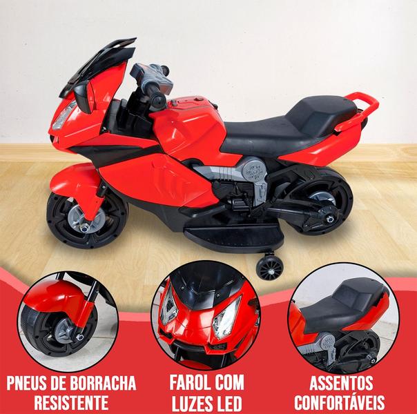 Imagem de Mini Moto Infantil Vermelho Motinha de Brinquedo Elétrica 6v Com Carregador Bivolt P/ Crianças 2 a 5 Anos Com Luzes Farol LED e Buzina