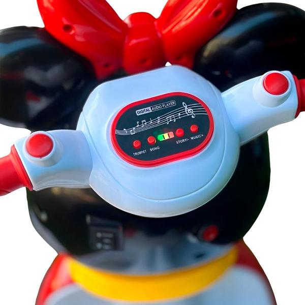 Imagem de Mini Moto Minnie Mouse Mickey Elétrica Infantil Disney para Menino e Menina Motinha Recarregável a Bateria Brinquedo Motocicleta Inf Velotrol Triciclo