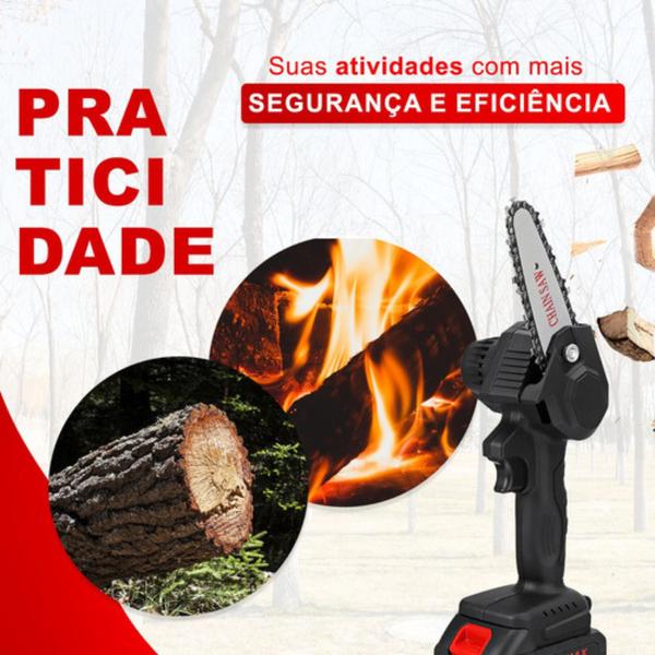 Imagem de Mini Moto Serra Elétrica 1 Bateria Recarregável Poda-galho Cor Preto