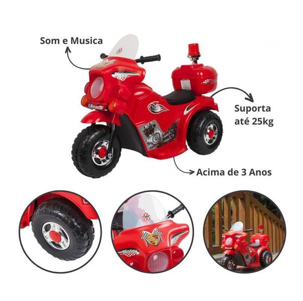 Imagem de Mini Moto Vermelha Elétrica Com Bau Policial 6v - Shiny Toys