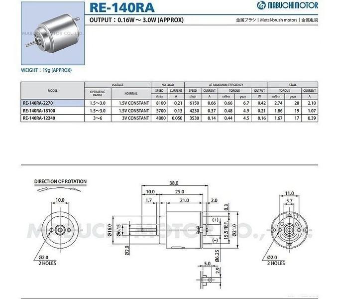 Imagem de Mini Motor RE-140RA-18100 Dc 3v Redondo 1.5v-3v 11.000 Rpm Motorzinho Para Robótica