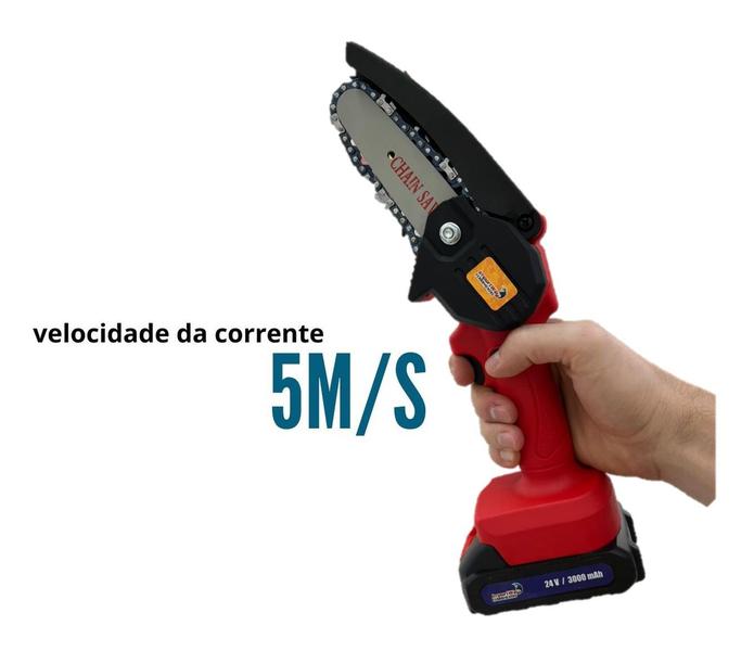 Imagem de Mini motoserra a bateria vermelha  importway 24v 600w iwmmsbvm