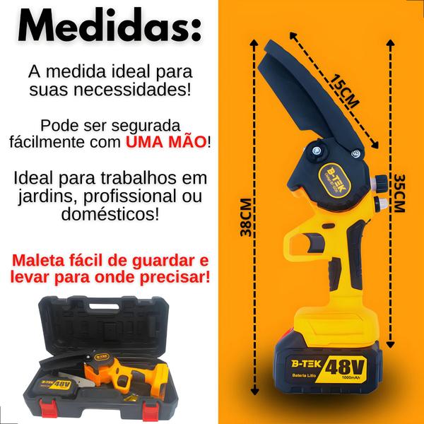 Imagem de Mini Motoserra Eletrica Portátil A Bateria 10.000mAh Eletrosserra Sem Fio B-Tek/BM-DZ20 Para Poda de Árvores