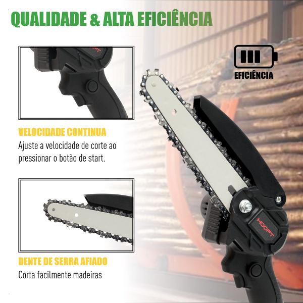 Imagem de Mini Motosserra Elétrica Portátil Bateria Recarregável bivolt Preto 6 Polegadas Podar jardim Marceneiro Potente Maleta