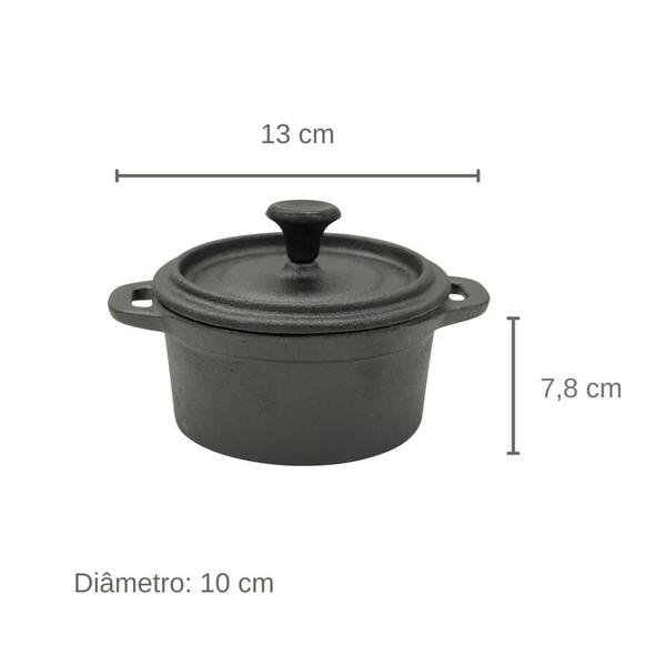 Imagem de Mini Panelinha Ferro Fundido Tampa Redonda Para Servir Indução Forno 13cm Cozinha Premium