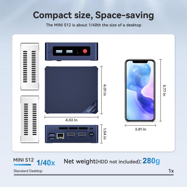 Imagem de Mini PC Beelink N95 Intel 12º 8 GB RAM 256 GB SSD WiFi 5 4K