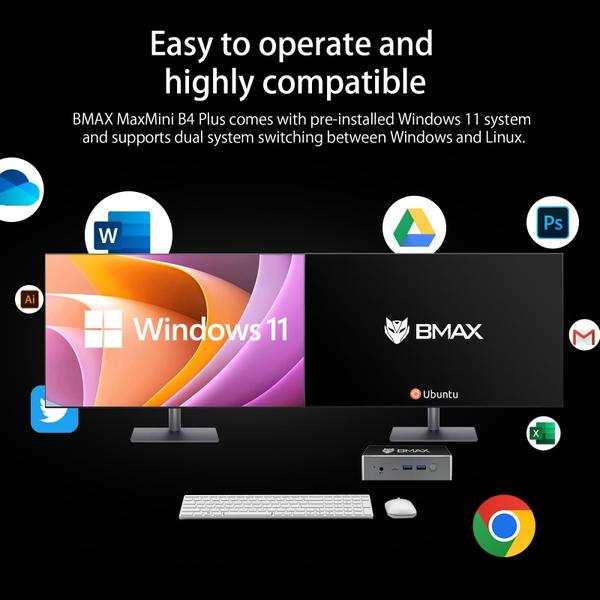 Imagem de Mini PC Bmax B4Plus Intel Alder Lake-N100 16 GB de RAM/SSD de 512 GB