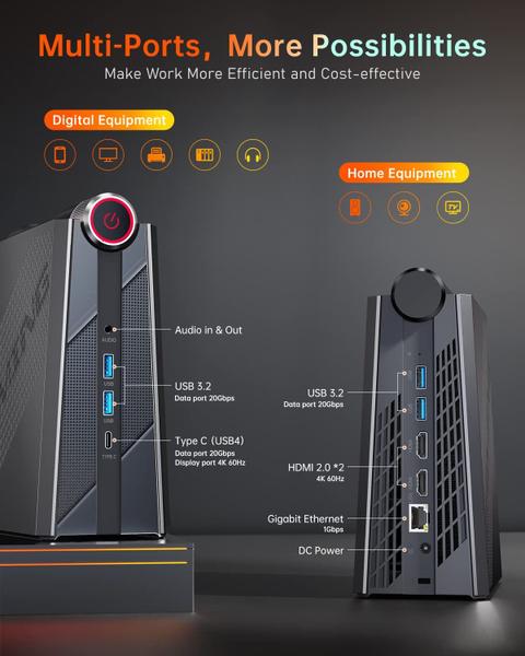 Imagem de Mini PC para jogos KAMRUI AM08PRO AMD Ryzen 7 7735HS 32 GB 512 GB