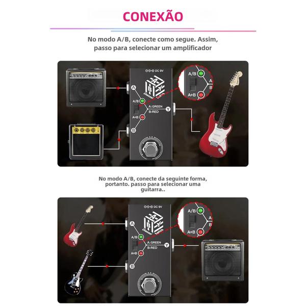 Imagem de Mini Pedal de Guitarra Aby - Caixa Seletora de Linha com Chave Interruptora