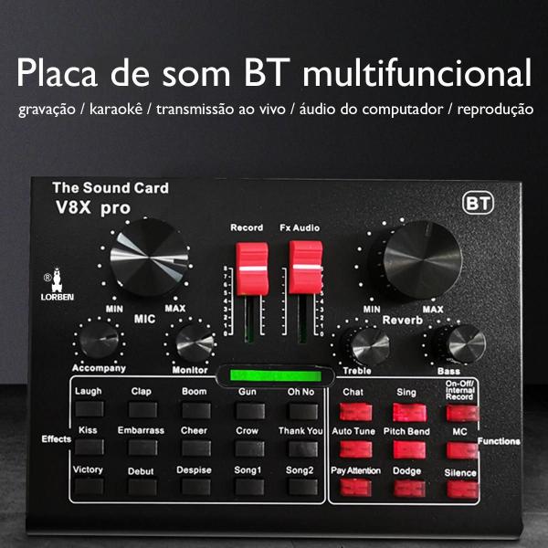 Imagem de Mini Placa Mixadora Gravadora De Som V8X Pro Live Sound 15