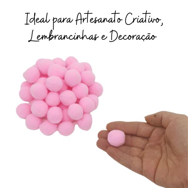 Imagem de Mini Pompom Artesanato Bolinha 22mm Rosa Claro 50 Unidades