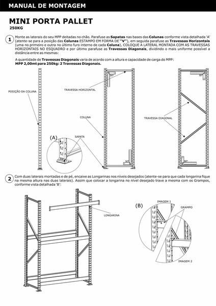 Imagem de Mini Porta Pallet Continuação 250KG Com 3 Longarinas 2,00 X 1,80 X 0,60 Com Bandeja De Madeira - ULTRA Móveis