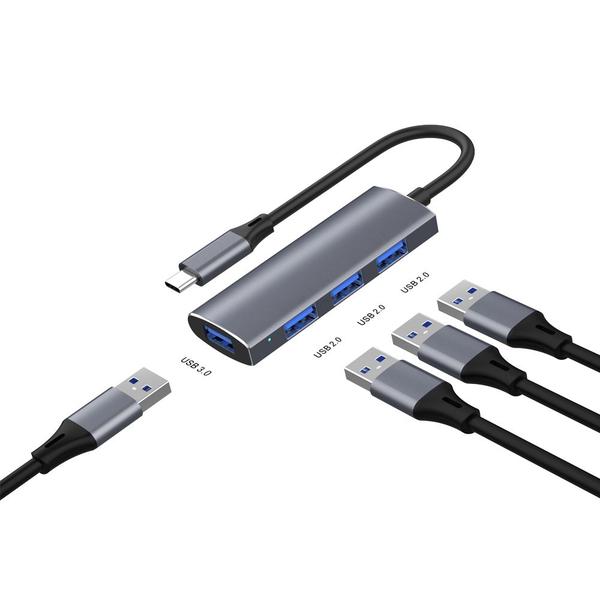 Imagem de Mini portátil tipo C para adaptador USB 4 em 1 hub com portas USB 2.0 / USB3.0 tipo C macho para adaptador USB Femea