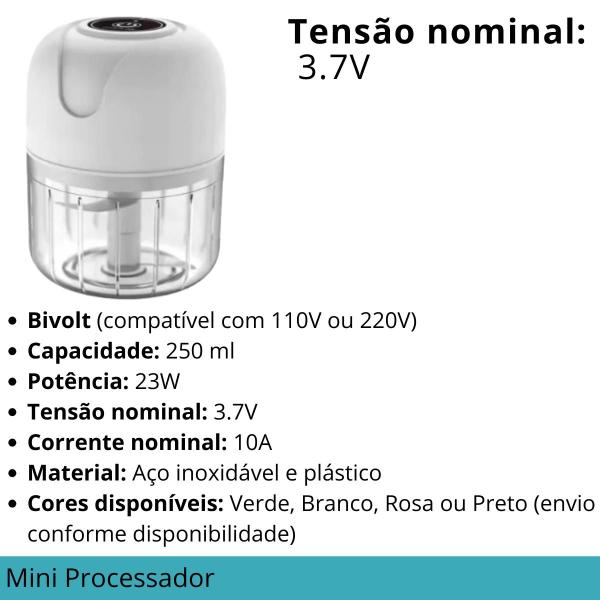 Imagem de Mini Processador Alimentos Compacto Usb Silencioso e Rápido