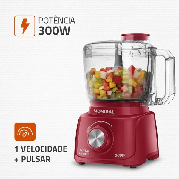 Imagem de Mini Processador de alimentos 300 watts vermelho Turbo Pratic - MP-16-R - Mondial