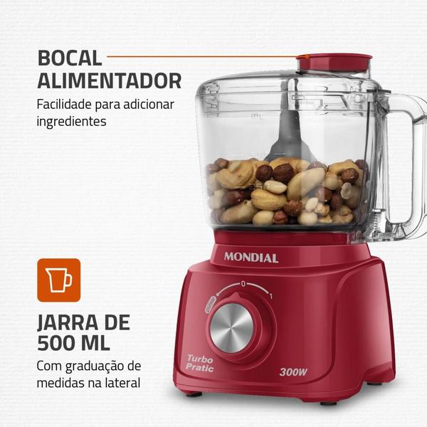 Imagem de Mini Processador de alimentos 300 watts vermelho Turbo Pratic - MP-16-R - Mondial