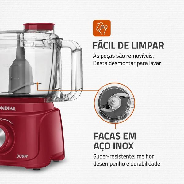 Imagem de Mini Processador de alimentos 300 watts vermelho Turbo Pratic - MP-16-R - Mondial