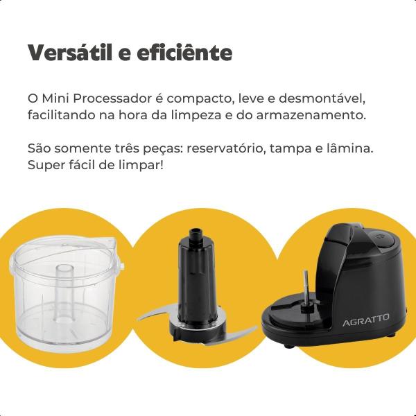 Imagem de Mini Processador de Alimentos Agratto 350ml 100W Botão One Touch Lâmina em Inox