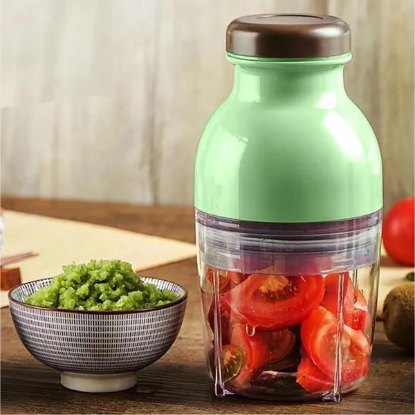 Imagem de Mini Processador de Alimentos Elétrico 600ml Cortador Triturador Legumes Frutas Verde ou Rosa