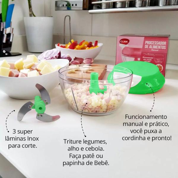 Imagem de Mini Processador de Alimentos Manual Multiuso 3 Lâminas