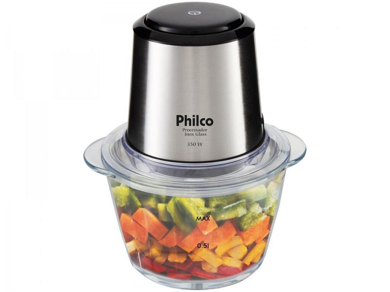 Imagem de Mini Processador de Alimentos Philco - PPS01I Inox Glass 2 em 1 Copo de Vidro 350W