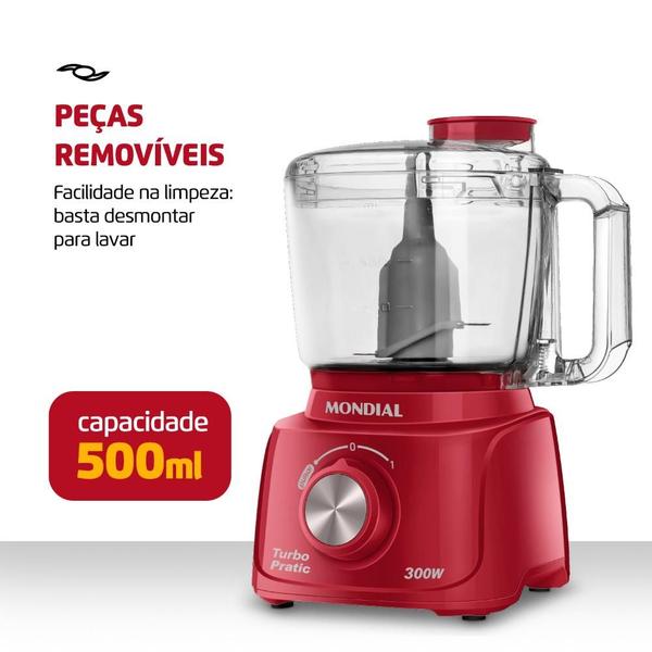 Imagem de Mini Processador Mondial Turbo Pratic 300W Vermelho 127V - MP-16-R