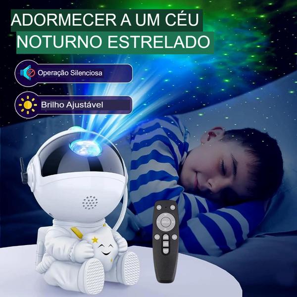 Imagem de Mini Projetor De Luz Noturna Astronauta Com Galáxia Decorativa Girando Divertido LK128