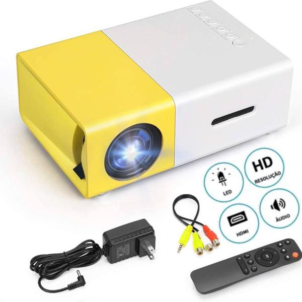 Imagem de Mini Projetor Filme Hdmi Lcd Datashow Portátil Tv Amarelo Full Hd 400 Lumens