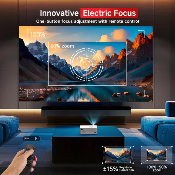 Imagem de Mini projetor JOWLURK Electric Focus 4K 15000 lúmens WiFi Bluetooth