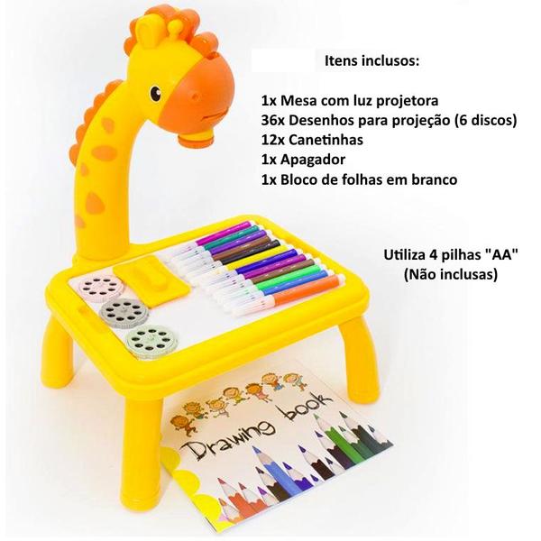 Imagem de Mini Projetor para Desenho e Pintura Mesa Infantil de Girafa Girafinha Amarela