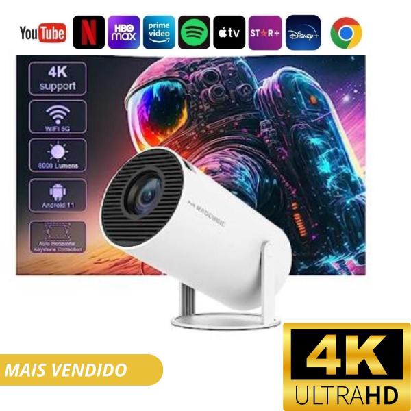 Imagem de Mini Projetor Portátil 4k Android Full Hd Smart Wifi Cinema brilho ajustável