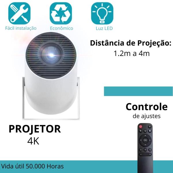 Imagem de Mini Projetor Portátil 4k Android Full Hd Smart Wifi Cinema brilho otimizado